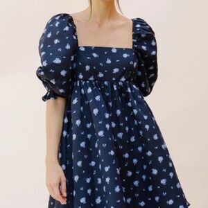 Storia Navy Floral Baby Doll Dress Size Medium